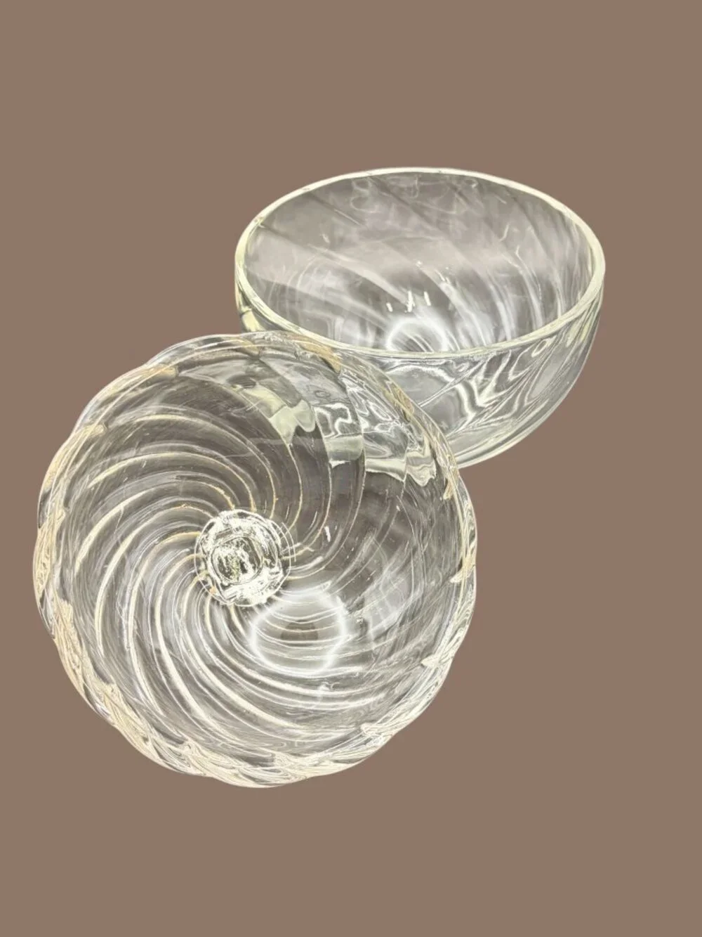 Vintage Federal Glass Optic Swirl Covered Candy Dish Clear Glass Lidded Jar 6.5